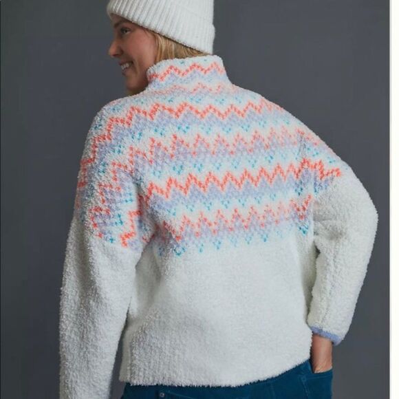 Anthropologie Pilcro Selene Fair Isle Chenille White Pastel Sweater - XL - Picture 2 of 13